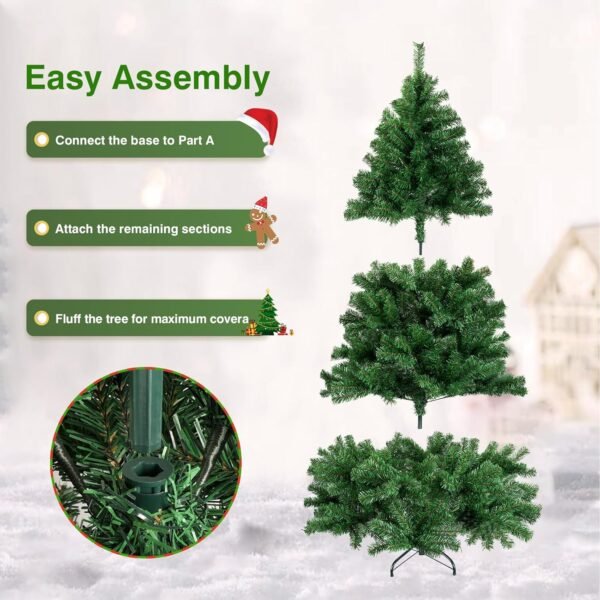 6ft Artificial Christmas Tree - Ribbon Decorations Easy to Assemble 3-Piece Design Christmas Fir for Festive Home Decor 1000 Branch Tips Xmas Tree for Home, Office, Party Decoration - Image 7