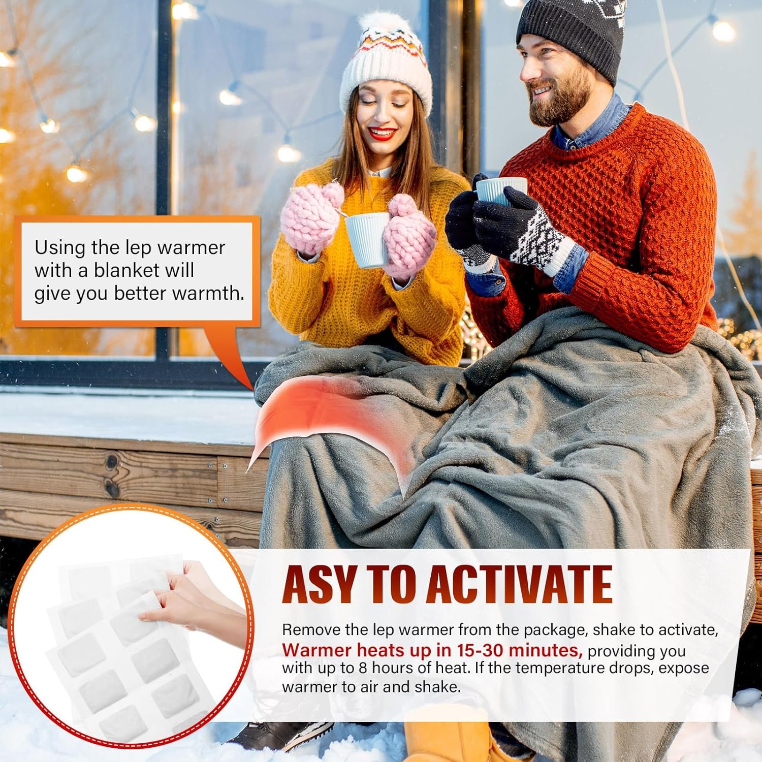 6 Pcs Lap Warmers Largest Warmers 16" x 10" Disposable Air Activated Heat Packs 8 Hours Long Lasting Camping Outdoor Sporting Events Cold Weather Gift Pairs with Any Blanket Heat up in 30 Minutes - Image 3
