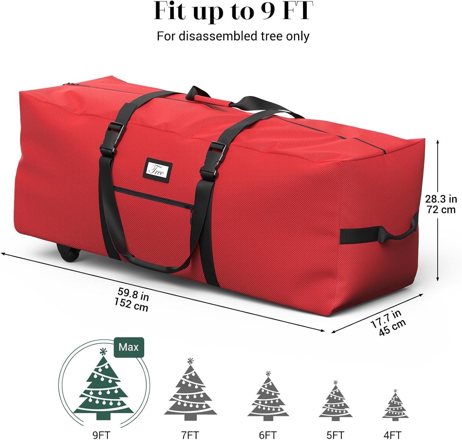 Rolling Christmas Tree Storage Bag Fits Up to 9 Ft Artificial Tree, 600D Waterproof Oxford Fabric, Large Christmas Tree Bag with Dual Zipper, Wheels, Handles, Heavy Duty Xmas Storage Container - Image 4
