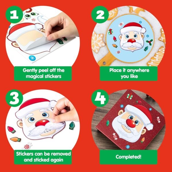 JOYIN 24 Pcs Christmas Make-a-face Stickers, Make Your Own Characters Mix and Match Sticker Sheets with Christmas Elf, Santa Santa, Snowman, Penguin, and Polar Bear Kids Party Favor Supplies Craft - Image 6