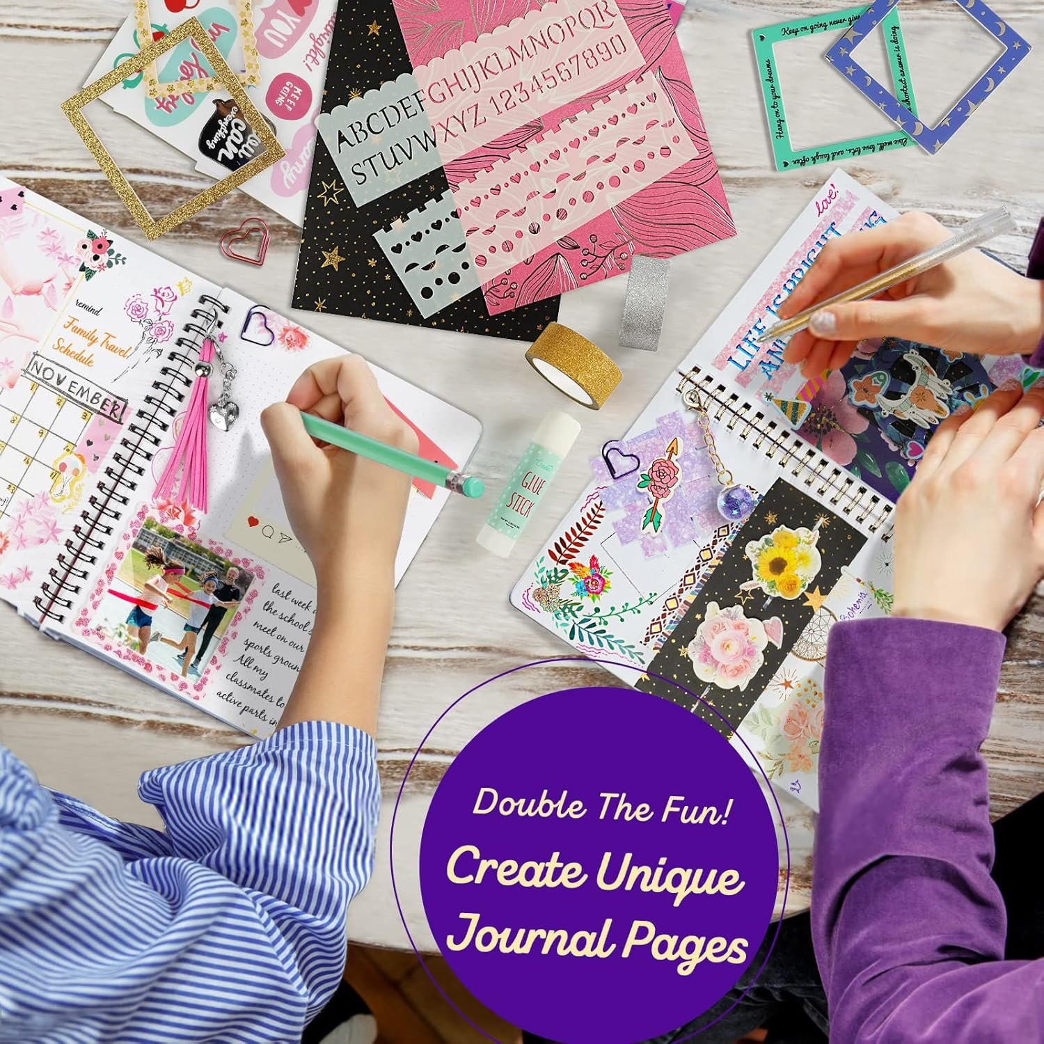 2-Pack DIY Journal Kit - 150+Pcs Gifts for Girls Ages 8 9 10 11 12 Year Old - Birthday Easter Gifts for Girls - Art and Crafts for Kid - Christmas Gifts for Teen Girls-Scrapbook Set - Image 6