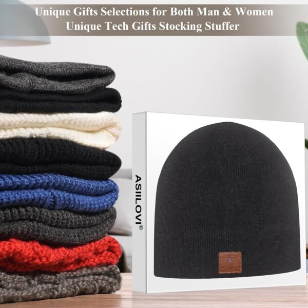 Bluetooth Beanie, Double-Layer Wool Lining Bluetooth Hat Beanie for Men/Women/Teens/Family, 20hrs Playing, Gift Packaging for Christmas Stocking Stuffers Thanksgiving (001-Black) - Image 6