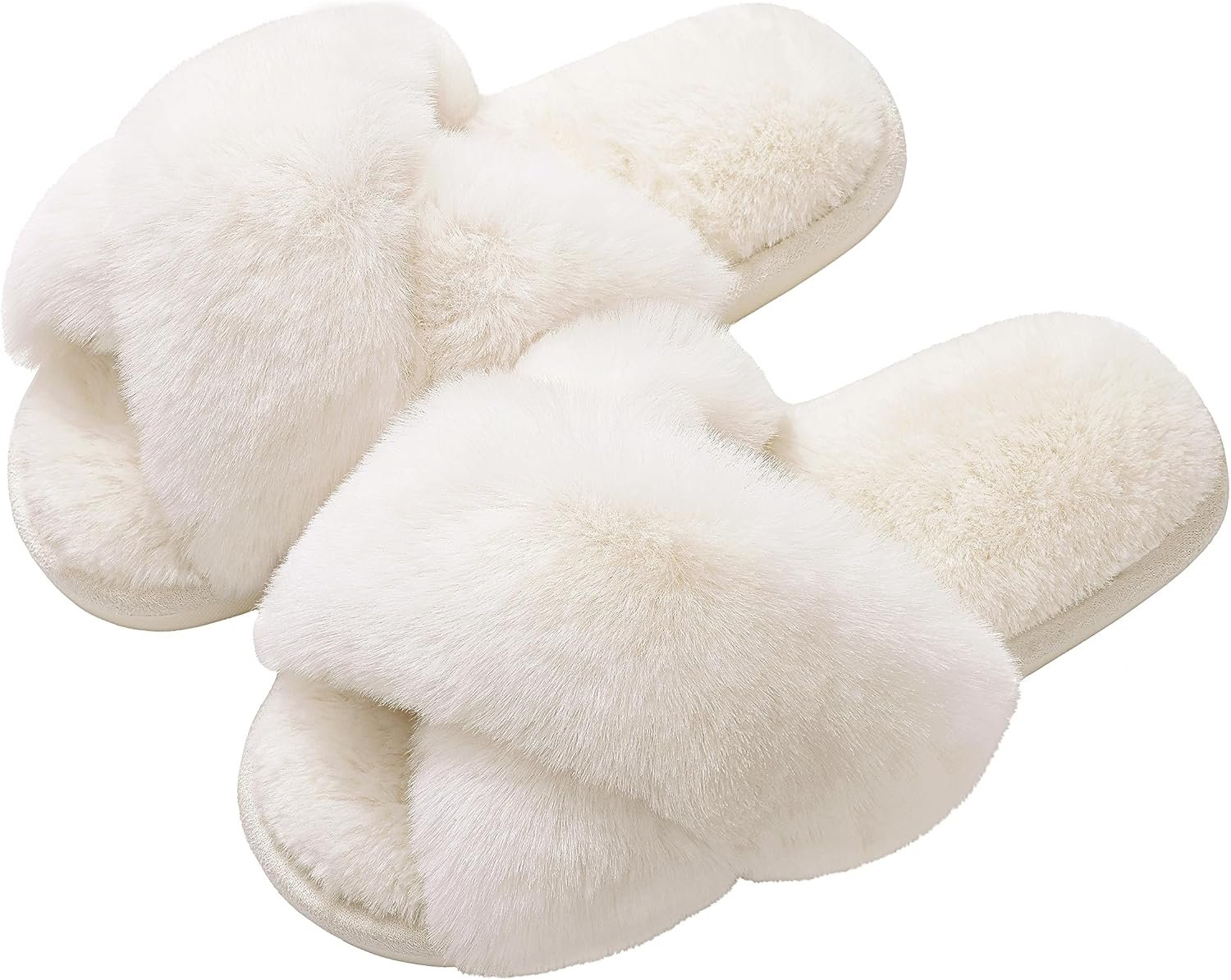 Evshine Women's Fuzzy Slippers Cross Band Memory Foam House Slippers Open Toe - Image 2