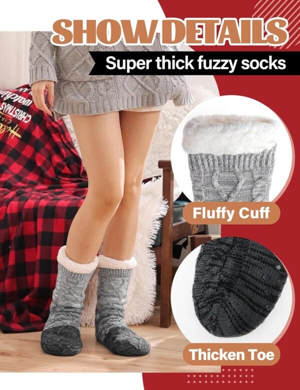 Anlisim Women Slipper Socks Non Slip Fuzzy Fluffy Thick Warm Cabin Cozy Comfy Soft Fleece Home Grips Socks - Image 4
