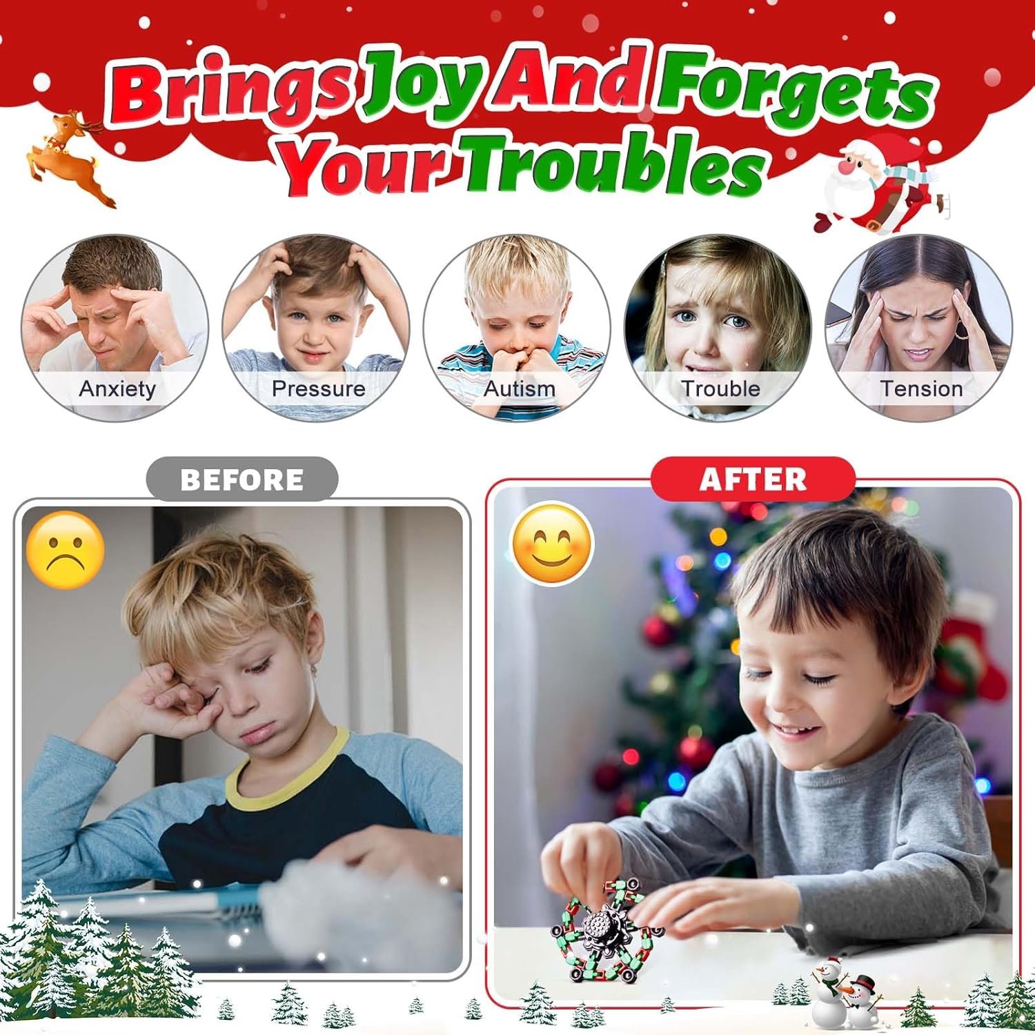 Fidget Spinners for Kids and Adults Christmas Fidget Toys Gifts, Stress Relief Sensory Toys for Boys and Girls Fingertip Gyros for ADHD Autism for Kids Birthday Gifts (Fidget Toy- Red) - Image 4