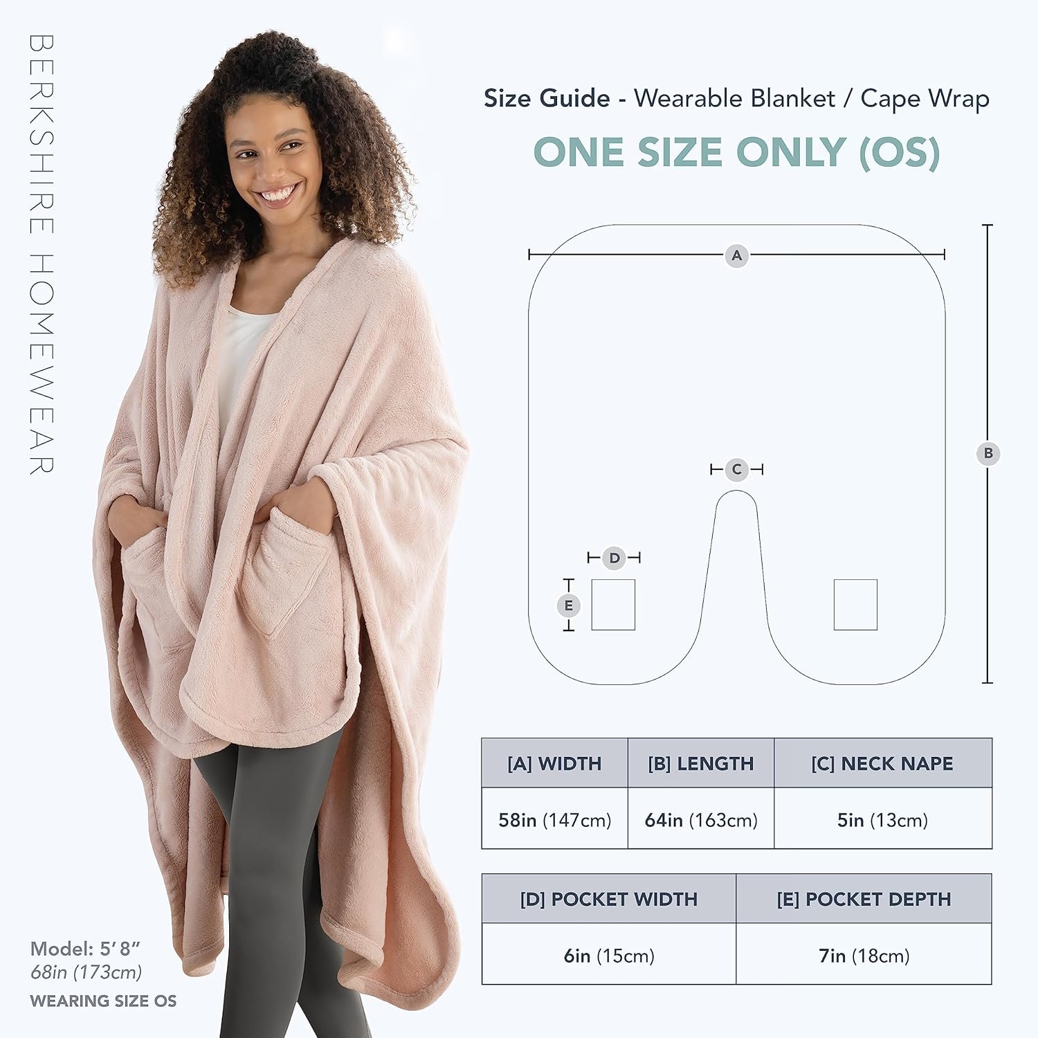 Berkshire Blanket Primalush™ Wearable Blanket, Cozy Loungewear Pocketed Plush Cape Wrap for Adults & Teens(Moonbeam, One Size 58"X64") - Image 7