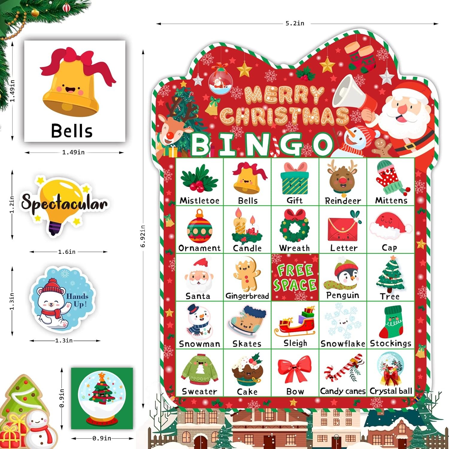 39Pcs Christmas Bingo Game for Kids Adults 24 Players Bingo Cards Christmas Games with Reward Stickers Xmas Activities Family Party Game - Image 4