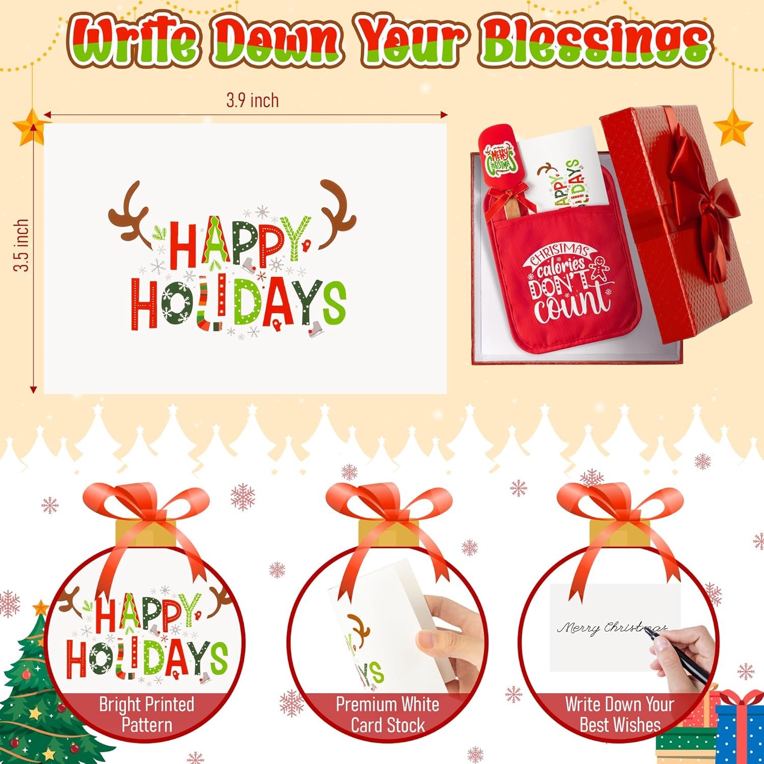 R HORSE 3Pcs Christmas Pot Holder Baking Gift Kit with Silicone Spatula Greeting Card Xmas Funny Heat Resistant Oven Mitt Red Cookie Hot Pad for Xmas Kitchen Gift for Family Friend Colleague Employee - Image 4