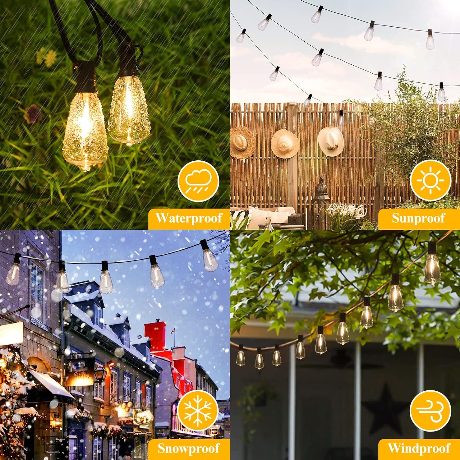 Brightever LED Outdoor String Lights 100FT Patio Lights with 52 Shatterproof ST38 Vintage Edison Bulbs, Outside Hanging Lights Waterproof for Porch, Deck, Garden, Backyard, Balcony, 2700K Dimmable - Image 6