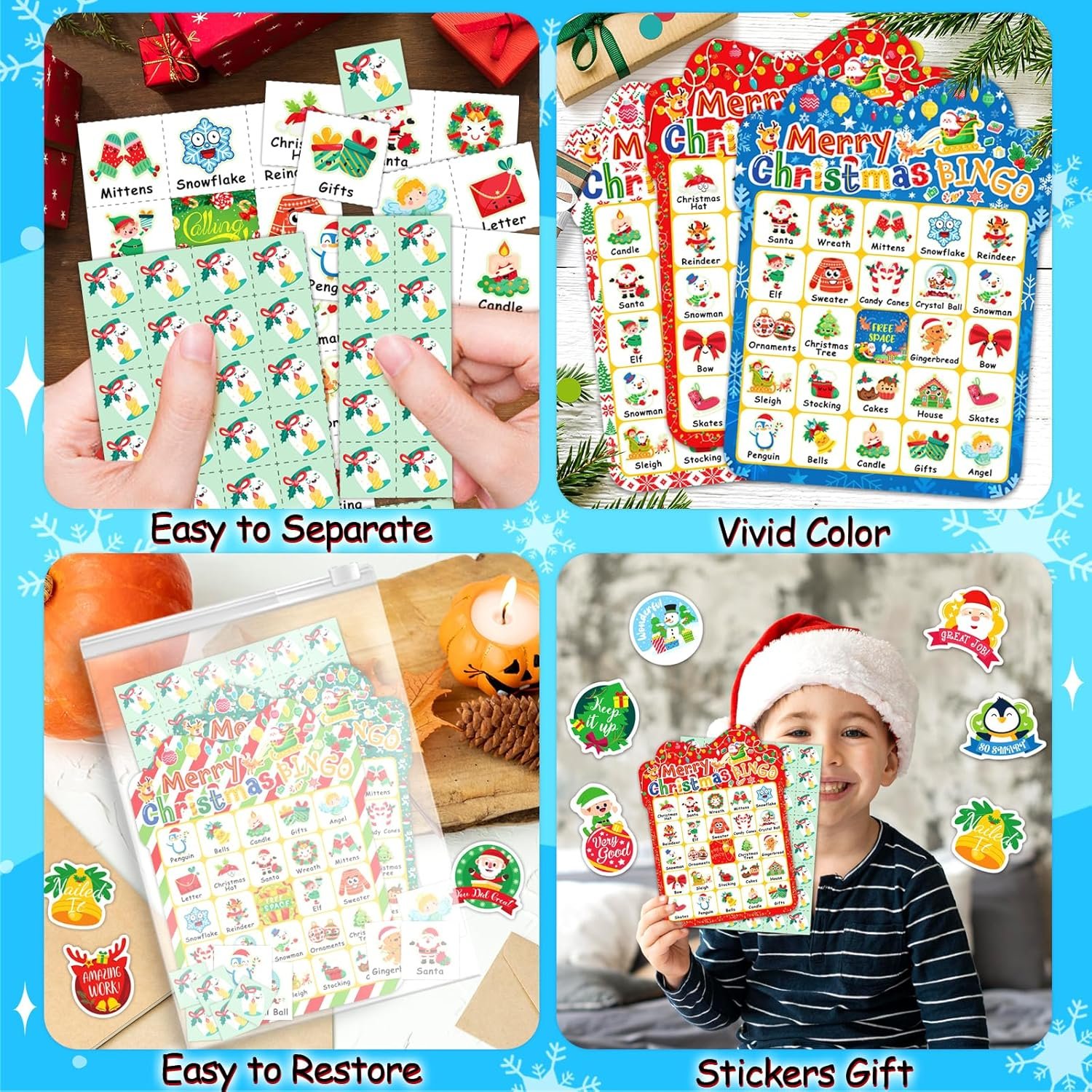 Christmas Bingo Game for Kids 24 Players, Christmas Bingo Cards Christmas Party Games for Family School Classroom Winter Party Supplies Favors Gifts - Image 5