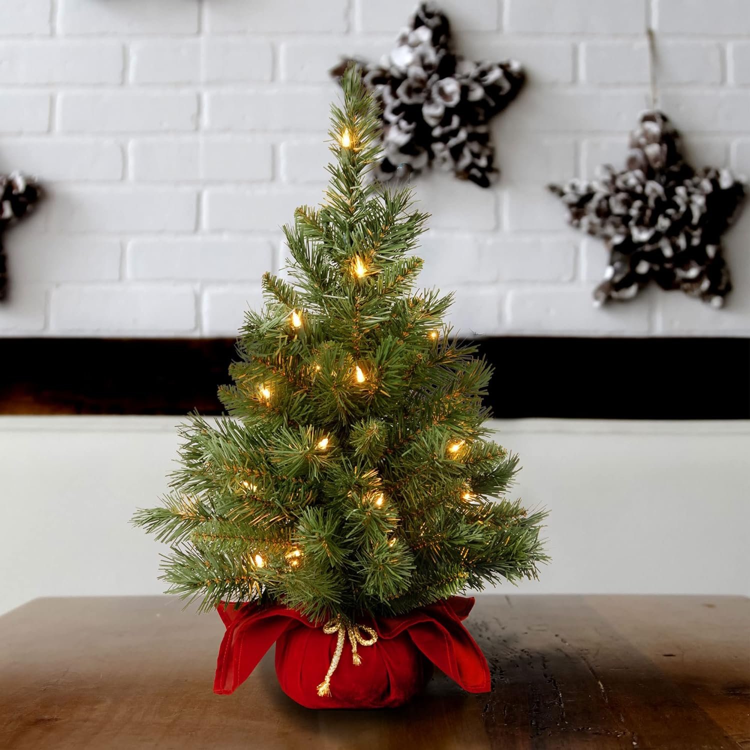 National Tree Company Pre-lit Artificial Mini Christmas Tree | Includes Small Lights and Cloth Bag Base | Majestic Fir - 2 ft - Image 7