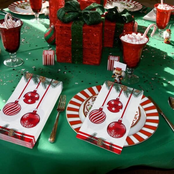 100 PCS Christmas Disposable Paper,3 Ply Decorative Guest Napkins,Xmas Balls for Party Lunch Dinner Kitchen Bathroom Table Decor - Image 6