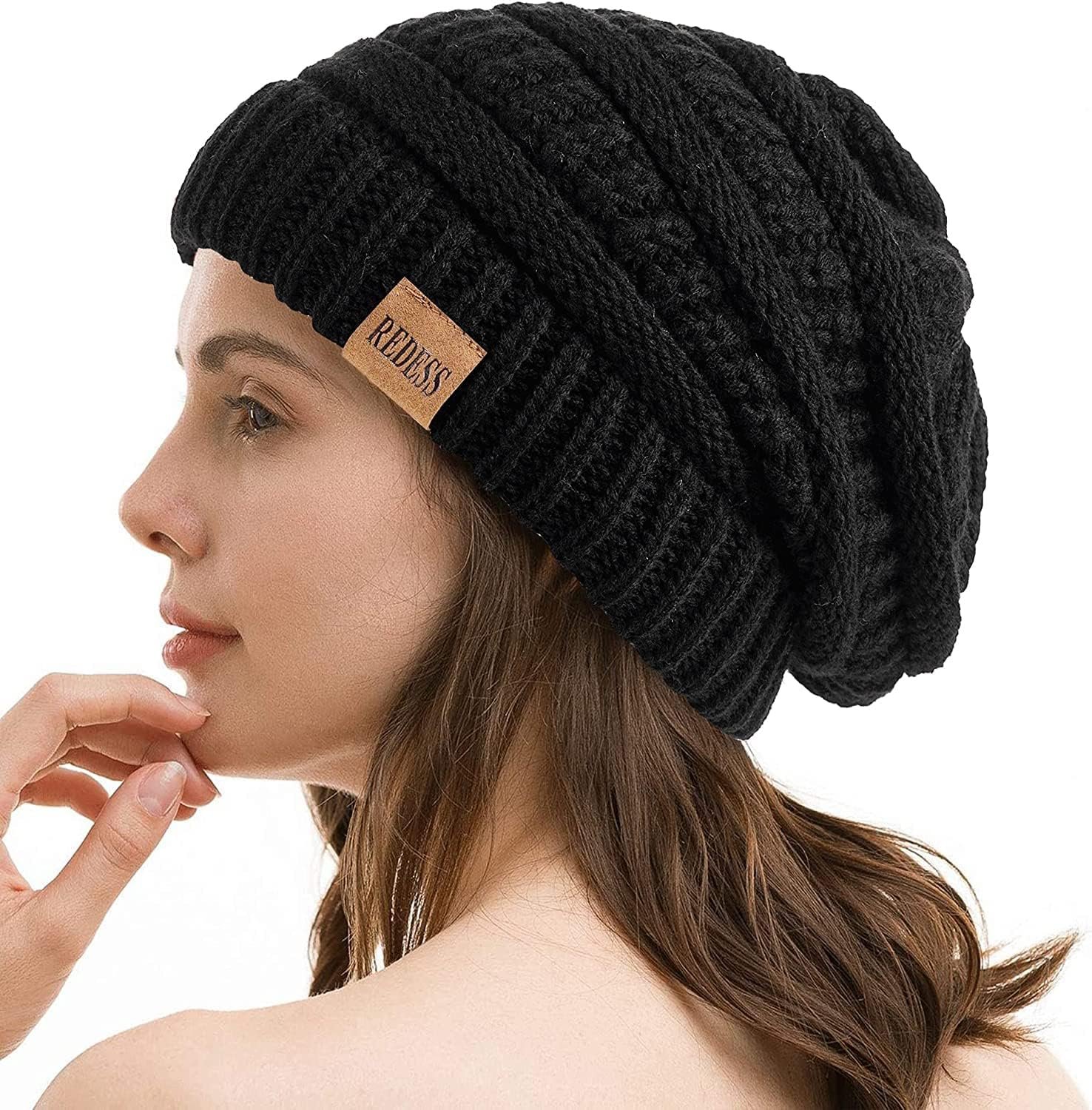 REDESS Slouchy Beanie Hat for Men and Women Winter Warm Chunky Soft Oversized Cable Knit Cap - Image 2