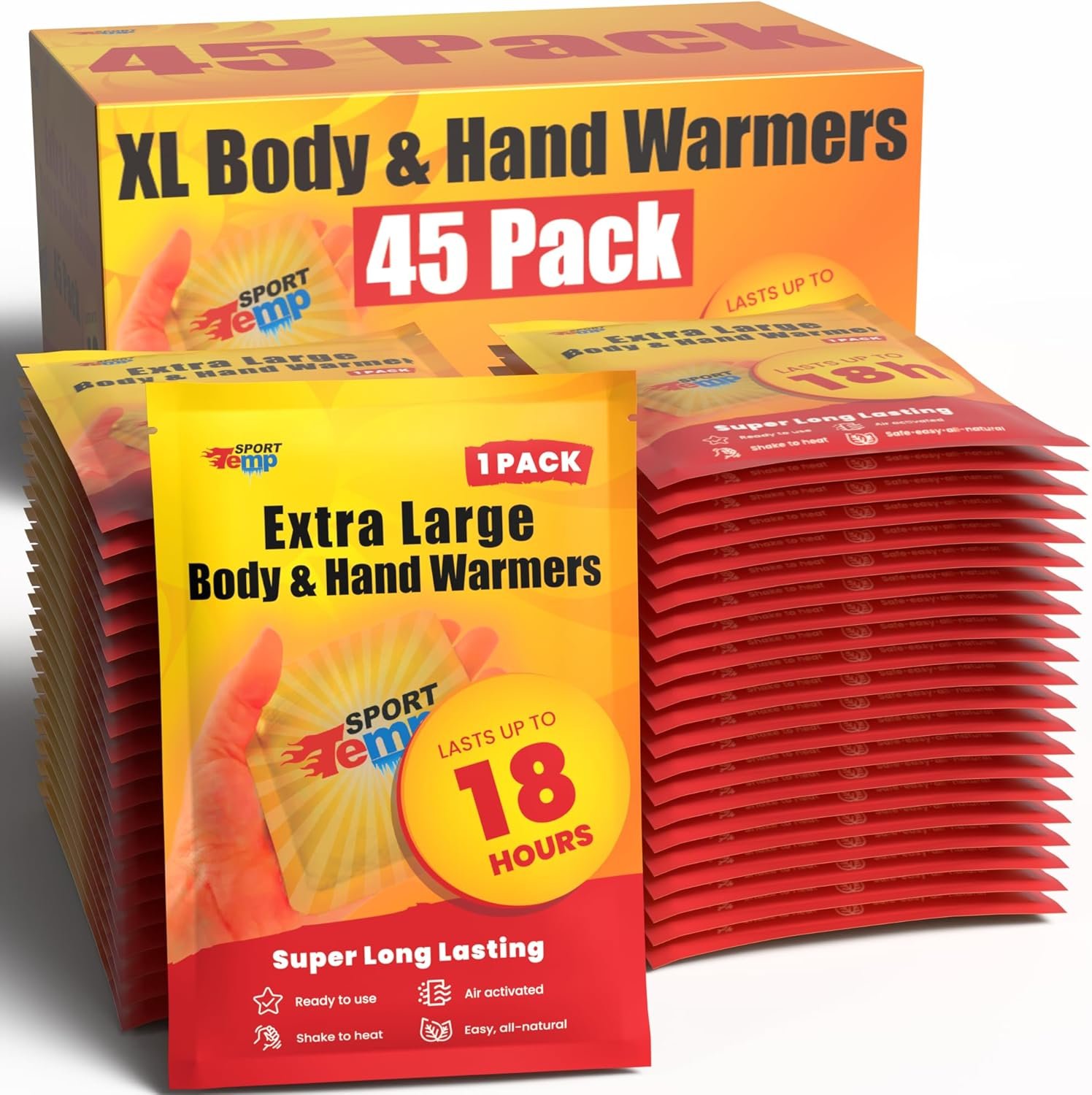 Large Hand & Body Warmers - Up to 18 Hours of Heat, Super Long Lasting - Easy, All Natural - Air Activated, for Body, Hands & Toes - Odorless Hot Hand Warmer - Sport Temp - Image 2
