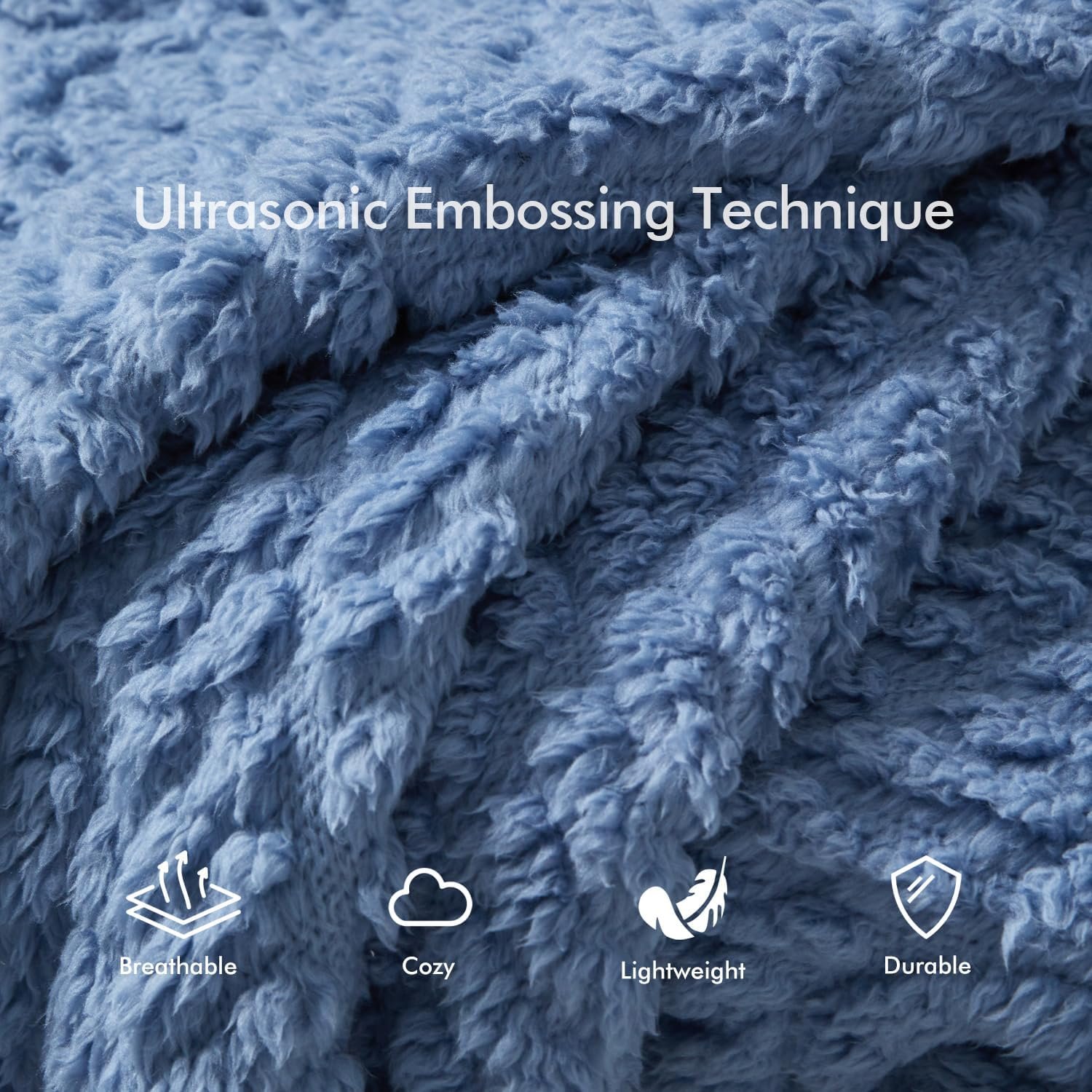 Royoliving Fuzzy Sherpa Wearable Fleece Blanket with Pockets for Adults, Ultra Soft Plush Shawl TV Throw Blankets (Denim, 58'' x 64'') - Image 3