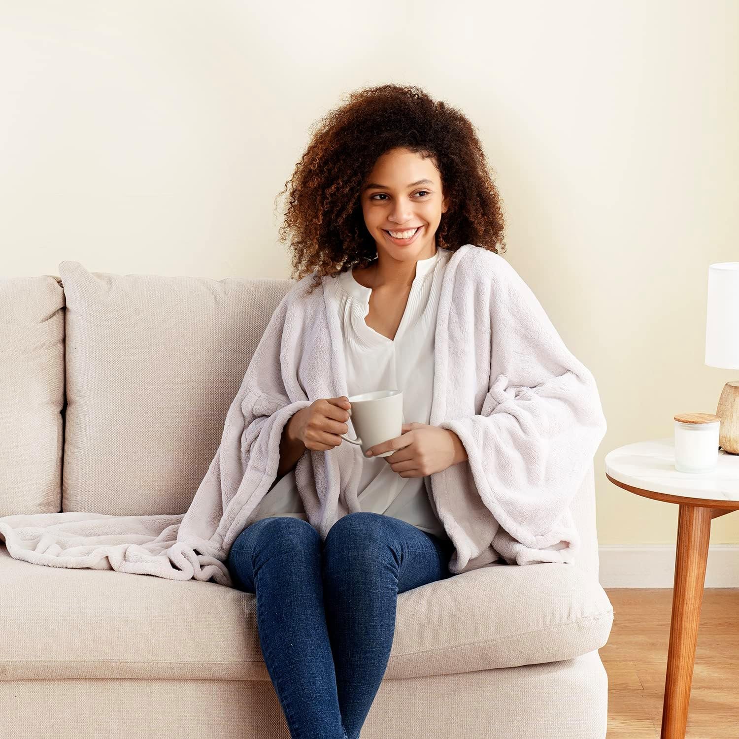 Berkshire Blanket Primalush™ Wearable Blanket, Cozy Loungewear Pocketed Plush Cape Wrap for Adults & Teens(Moonbeam, One Size 58"X64") - Image 4