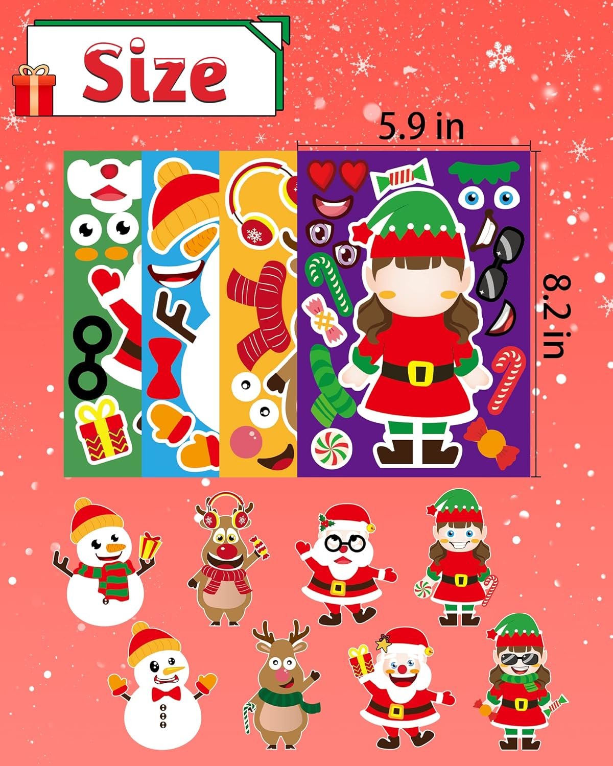 40 Sheets Christmas Stickers for Kids, Craft DIY Christmas Santa Snowman Reindeer Elf Face Stickers, Make Your Own Christmas Stickers for Kids Boys Girls Holiday Christmas Party Favors Games Stickers - Image 7