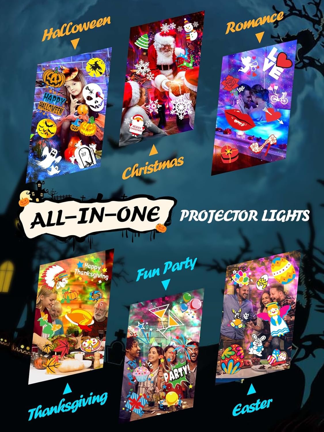 Christmas Holiday Projector Lights Outdoor Indoor, Anysun Christmas Decorations Brighter 80 Patterns & 3D Ocean Wave Light, Waterproof Christmas Lights with Timer for Party House Atmosphere-10 Slides - Image 8