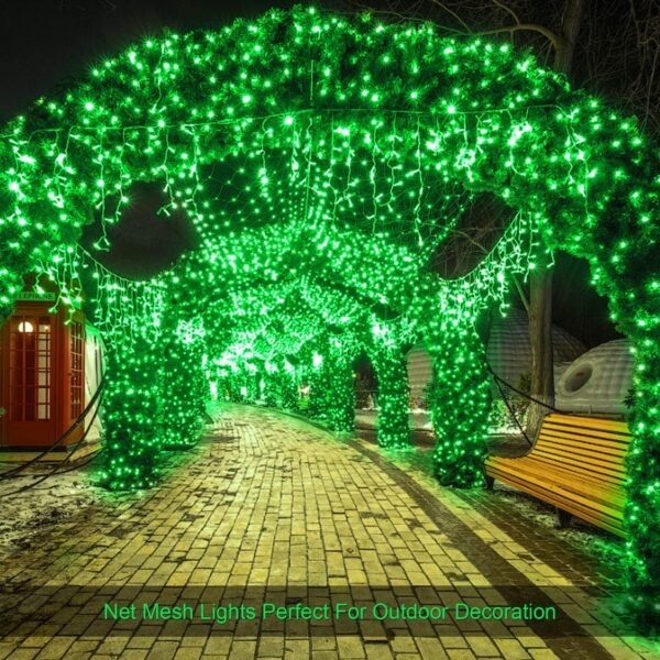JMEXSUSS Green Christmas Net Lights 360 LED 12ft x 5ft Bush Lights Outdoor Plug in 8 Modes with Remote Connectable Mesh Lights for Christmas Halloween Decorations（Transparent Wire） - Image 8