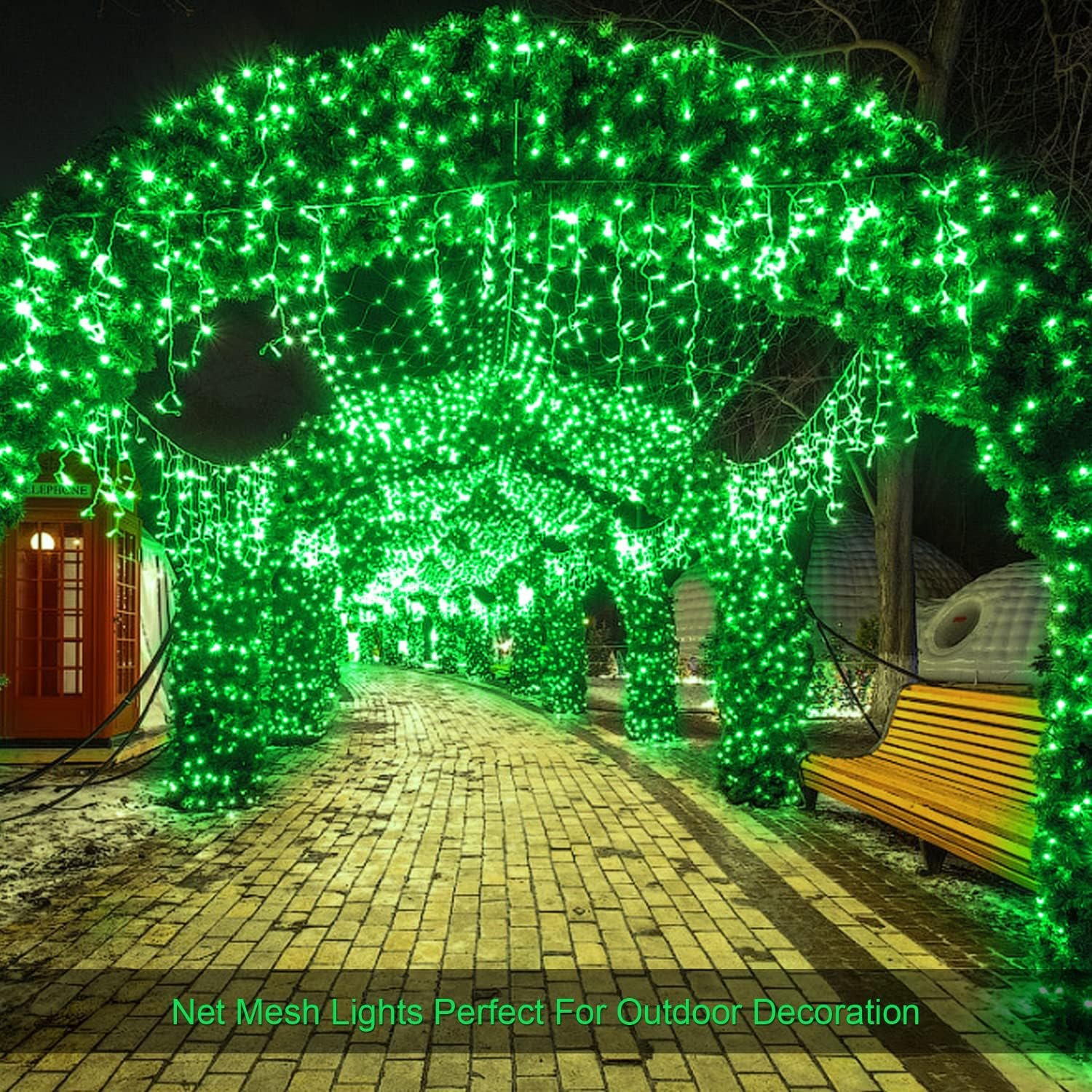 JMEXSUSS Green Christmas Net Lights 360 LED 12ft x 5ft Bush Lights Outdoor Plug in 8 Modes with Remote Connectable Mesh Lights for Christmas Halloween Decorations(Transparent Wire) - Image 8