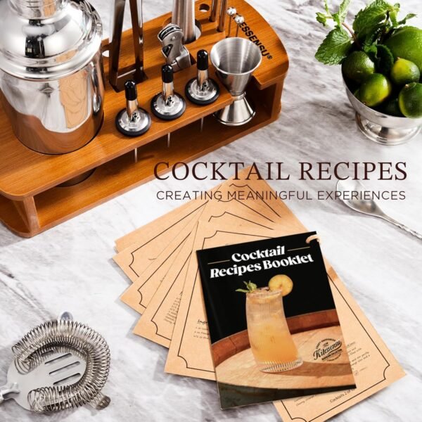 KITESSENSU Cocktail Shaker Set Bartender Kit with Stand | Bar Set Drink Mixer Set with All Essential Accessory Tools: Martini Shaker, Jigger, Strainer, Mixer Spoon, Muddler, Liquor Pourers |Silver - Image 8
