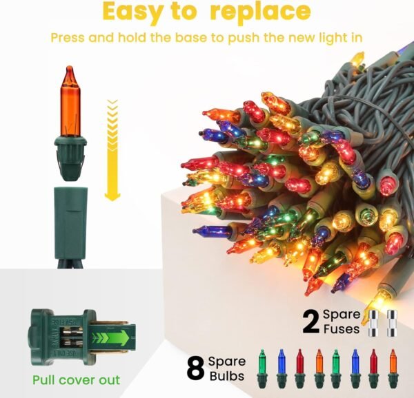 Toodour Christmas Lights Multicolor, 75ft 300 Count Incandescent Christmas String Lights, UL Certified Connectable Green Wire Christmas Mini Bulb Lights for Xmas Tree, Holiday, Party, Christmas Decor - Image 6