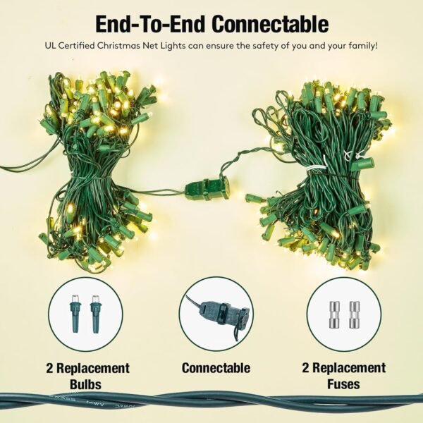 Led Christmas Net Lights Outdoor Christmas Bushes Lights 120Led 6ftx5ft, Connectable Outdoor Indoor Christmas Mesh Net Lighting for Holiday, Garden, Shrubs, Trees, Bushes Decorations(WarmWhite) - Image 5
