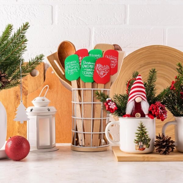 Patelai Christmas Silicone Spatula Xmas Cake Spatula with Wooden Handle Snowmen Pancake Spatula Cute Pan Scraper Xmas Dish Scraper Cooking Spatulas for Kitchen Mixing Cooking (Novel Style,6 Pieces) - Image 7