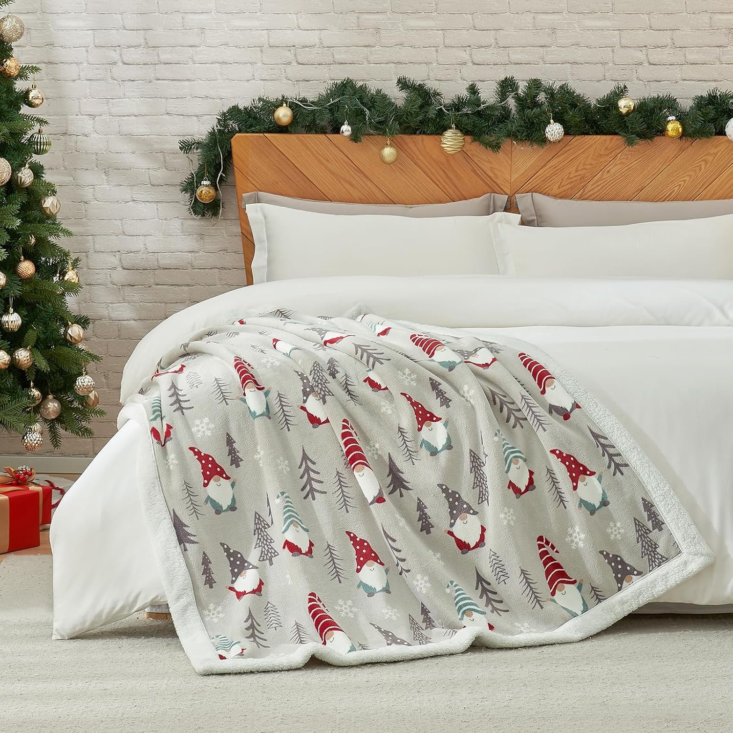 Cozy Bliss Gnome Throw Blanket Christmas Sherpa Blanket Warm Reversible Plush Throw Blanket, Ultra Soft Cozy Throw Blanket for Couch, Sofa and Bed (Xmas Gnome, 50"x60") - Image 6