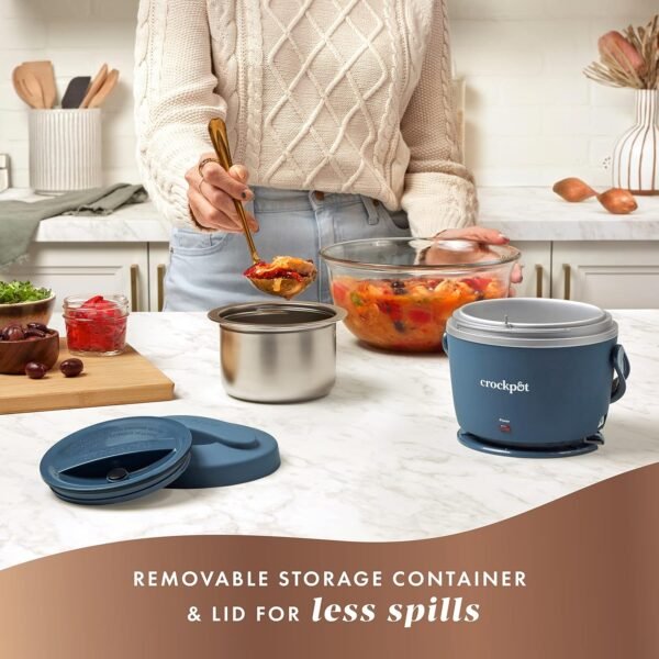 Crock-Pot 20-Ounce Electric Lunch Box, Portable Food Warmer, Faded Blue, Perfect for Travel, Car, On-the-Go, Keeps Food Warm, Spill-Free, Dishwasher-Safe, Ideal Gift for Men and Women - Image 5