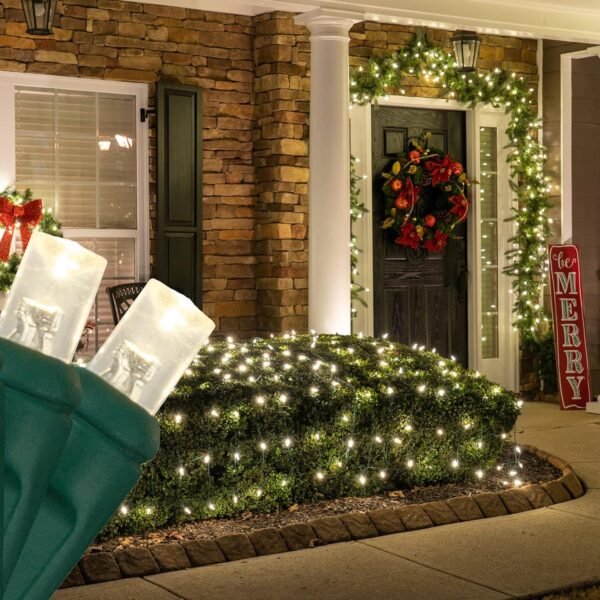 Wintergreen Lighting Set of 100 LED Warm White LED Net Lights – Christmas Net Lights, Outdoor Christmas Decorations, Green Wire (4 x 6 ft, 5mm Lights, Warm White) - Image 2