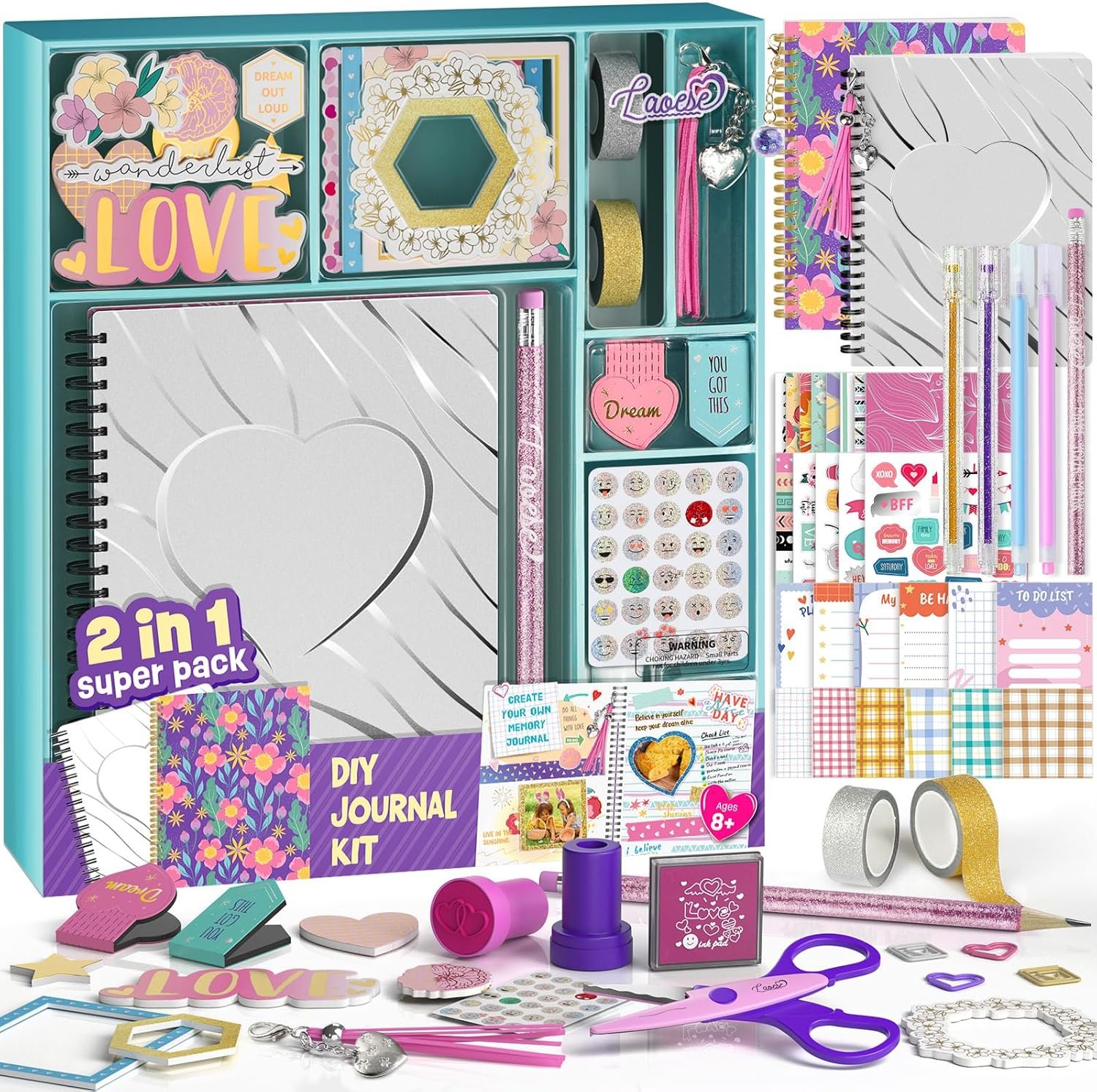 2-Pack DIY Journal Kit - 150+Pcs Gifts for Girls Ages 8 9 10 11 12 Year Old - Birthday Easter Gifts for Girls - Art and Crafts for Kid - Christmas Gifts for Teen Girls-Scrapbook Set - Image 2
