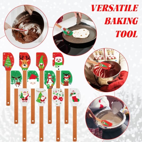 24 Set Christmas Silicone Spatula with Greeting Card Christmas Cake Spatula Xmas Baking Cooking Gift Heat Resistant Scraper with Wood Handle Santa Claus Reindeer Snowman Gingerbread Spatula - Image 6