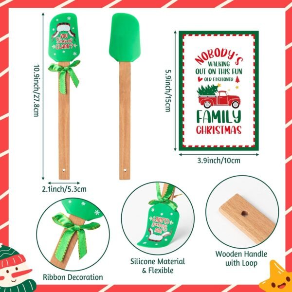 3Pc Funny Christmas Pot Holders with Silicone Spatula Gift Set, Heat Resistant Potholder with Pocket for Kitchen Winter Oven Mitts Xmas Cookie Bag Greeting Card Cooking Gifts for Family Friend Bakers - Image 4
