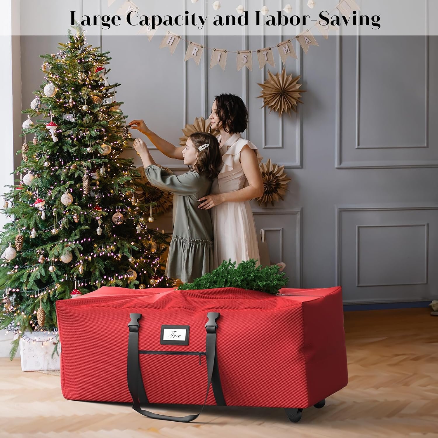 Rolling Christmas Tree Storage Bag Fits Up to 9 Ft Artificial Tree, 600D Waterproof Oxford Fabric, Large Christmas Tree Bag with Dual Zipper, Wheels, Handles, Heavy Duty Xmas Storage Container - Image 8