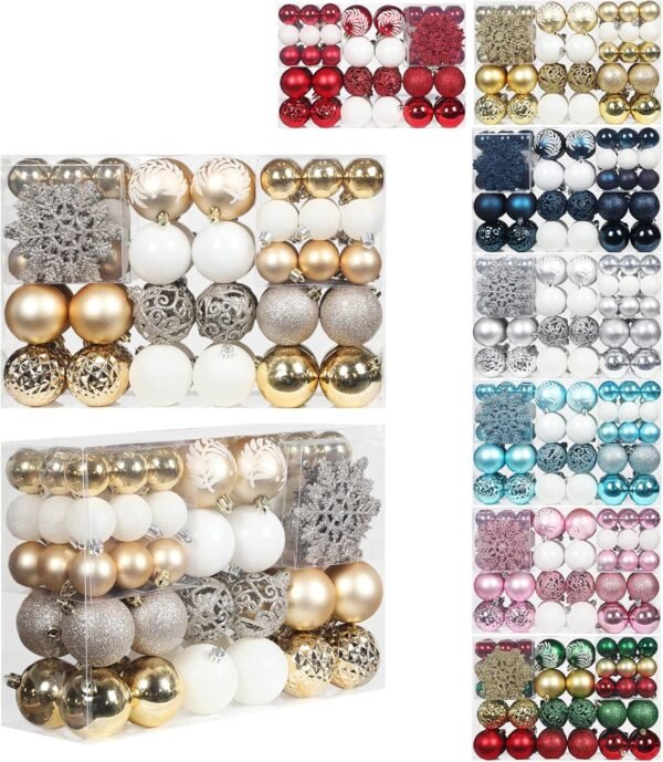 SY CRAFT 86 Pieces of Assorted Shatterproof Christmas Ball Snowflake Ornaments Seasonal Decorative Hanging Ornament Set with Hand-held Gift Package for Xmas Tree Decorations (86PCS, Champaign Gold) - Image 2