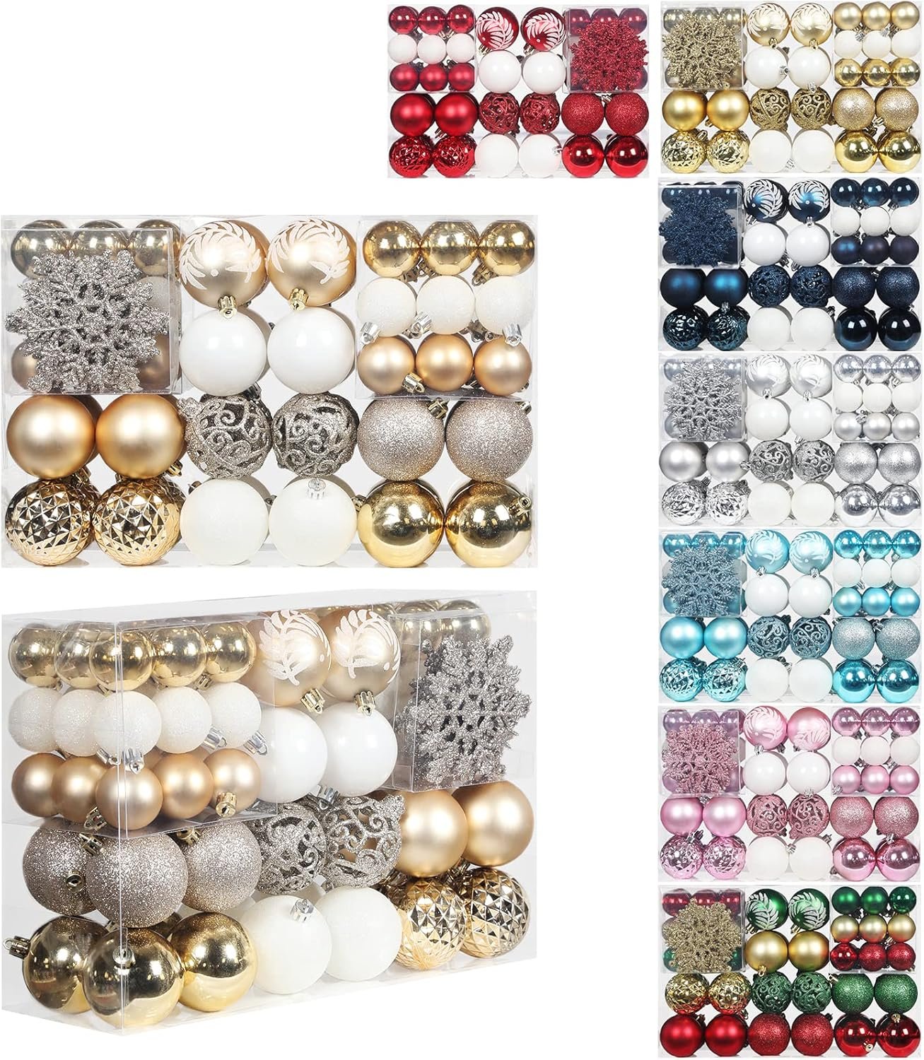 SY CRAFT 86 Pieces of Assorted Shatterproof Christmas Ball Snowflake Ornaments Seasonal Decorative Hanging Ornament Set with Hand-held Gift Package for Xmas Tree Decorations (86PCS, Champaign Gold) - Image 2