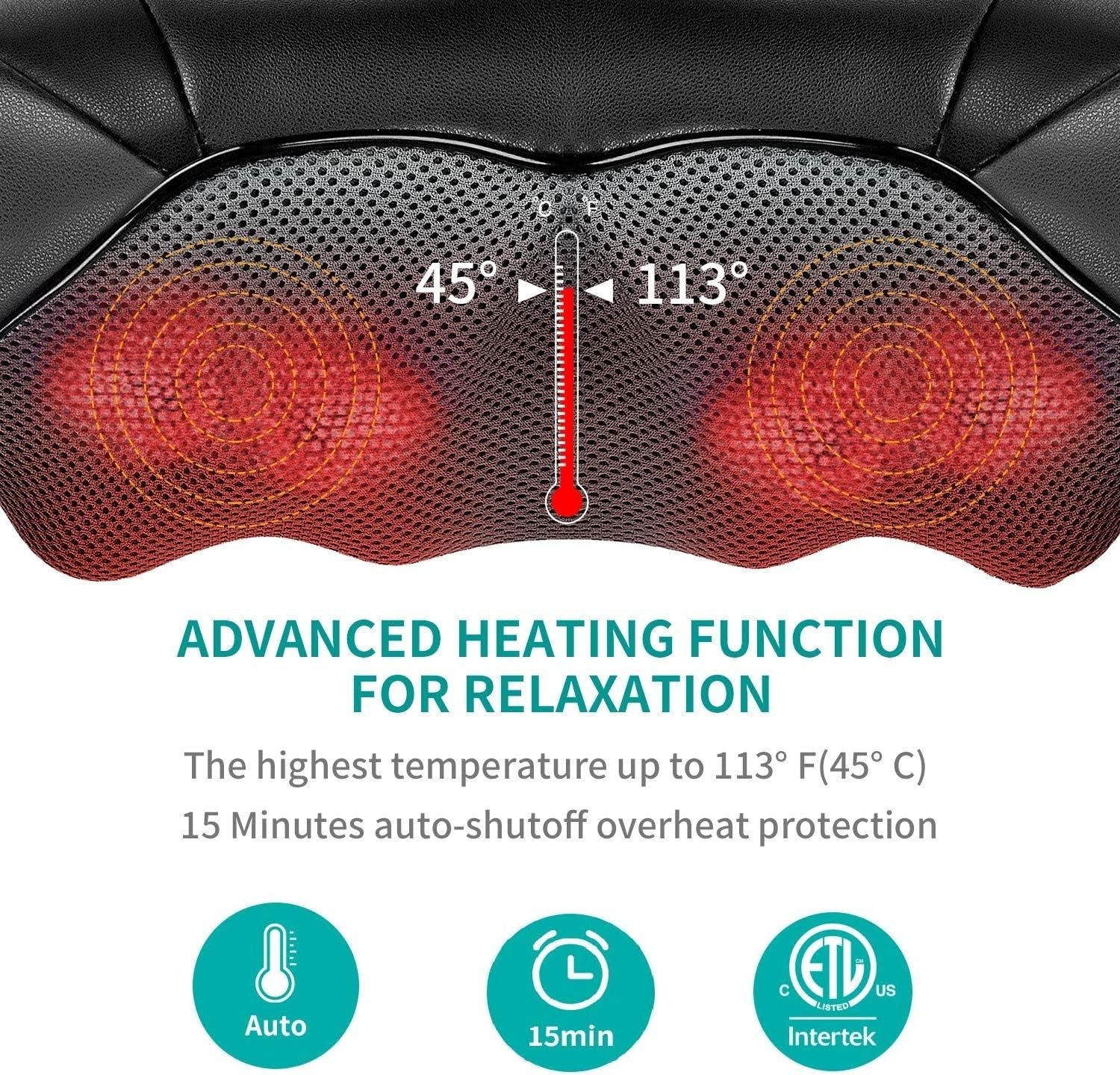 Shiatsu Neck and Back Massager with Soothing Heat, Nekteck Electric Deep Tissue 3D Kneading Massage Pillow for Shoulder, Leg, Body Muscle Pain Relief, Home, Office, and Car Use - Image 5