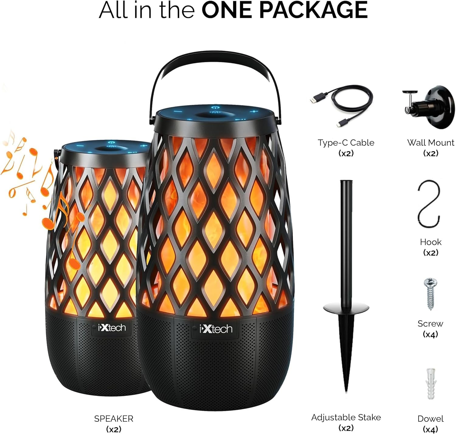 IXTECH Outdoor Bluetooth Speaker Waterproof Wireless Upgraded Portable Speaker with LED Flame Lights Linkable Torch Lantern Speaker for Party Pool Camping Halloween Christmas Birthday Gift 2 Pack - Image 10