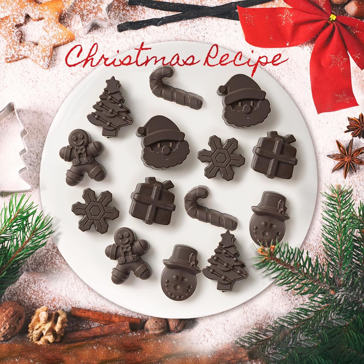 Christmas Chocolate Molds, 2PCS Silicone Candy Molds Santa Clause Christmas Tree Snowman Gingerbread Man Baking Molds for Jellies, Candies, Ice Cubes, Wax Melts, Soaps, Candles - Image 8