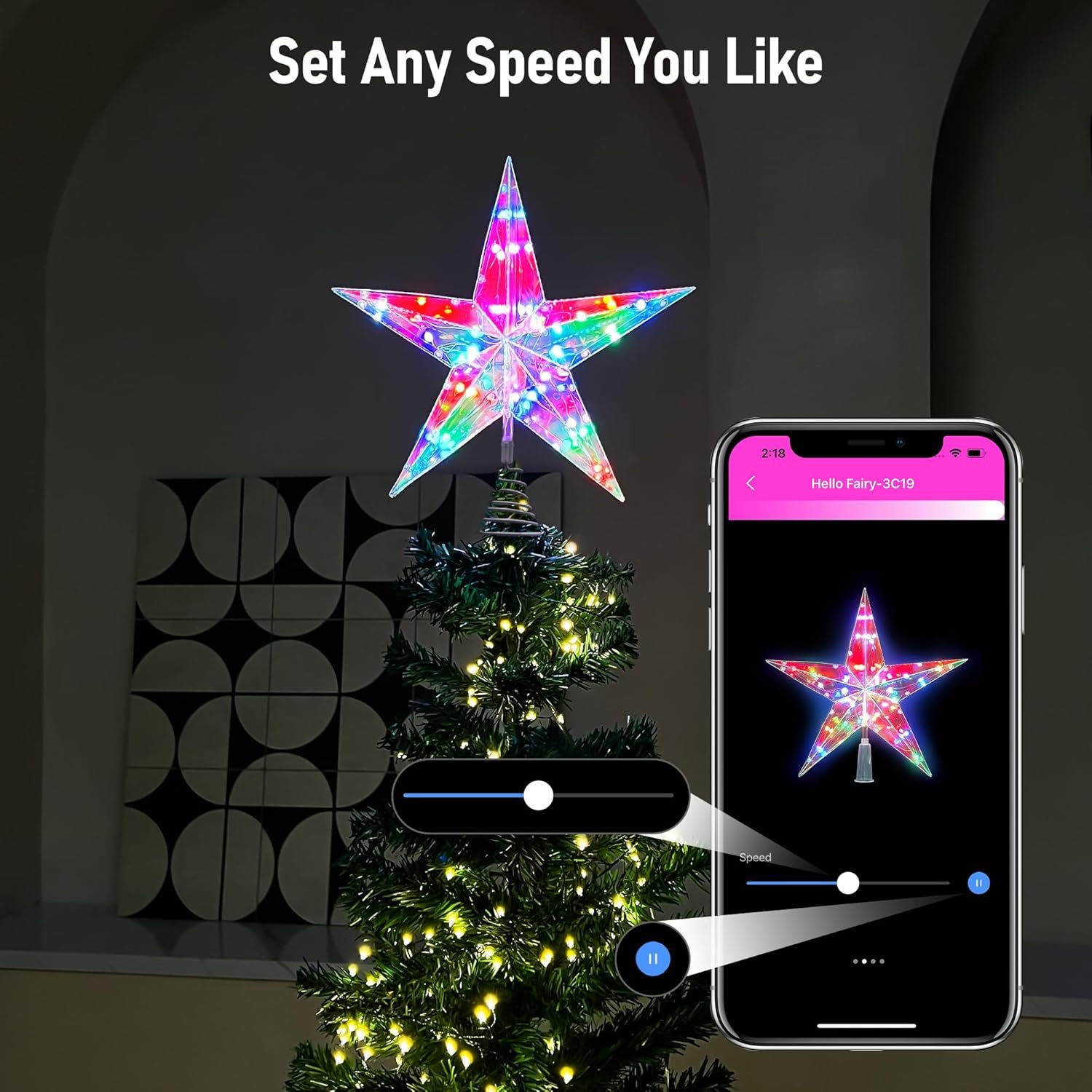 11.8" Christmas Tree Star with Smart APP&Remote, Smart Christmas Tree Toppers with Music, DIY, Dimmable, Timer, Color Changing Christmas Tree Star Topper Lighted Decorate to Holiday,Indoor - Image 3