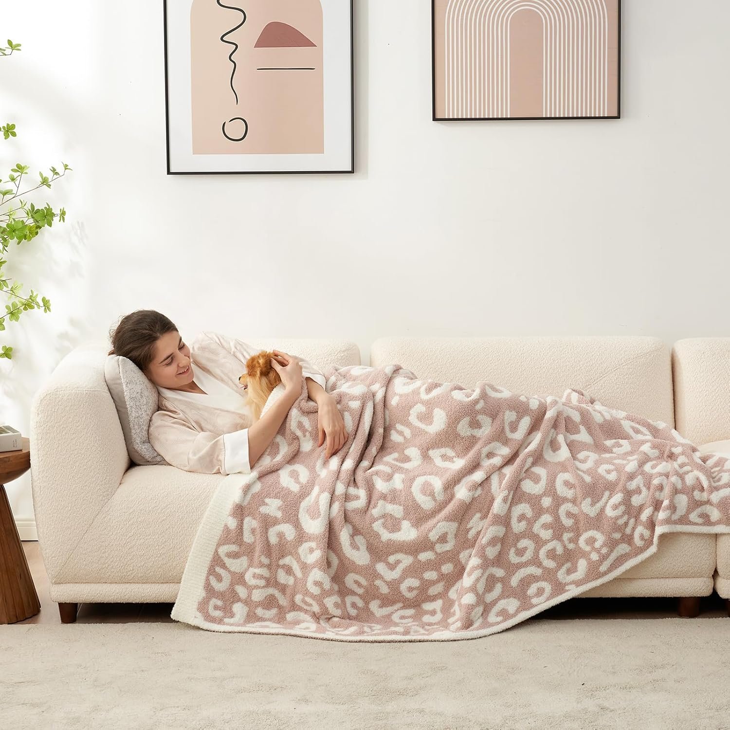 Snuggle Sac Leopard Throw Blanket for Couch Bed Sofa 50x60 inches, Reversible Beige Leopard Blanket Ultra Soft Cozy Blankets for Women Mothers Birthday Gifts - Image 3