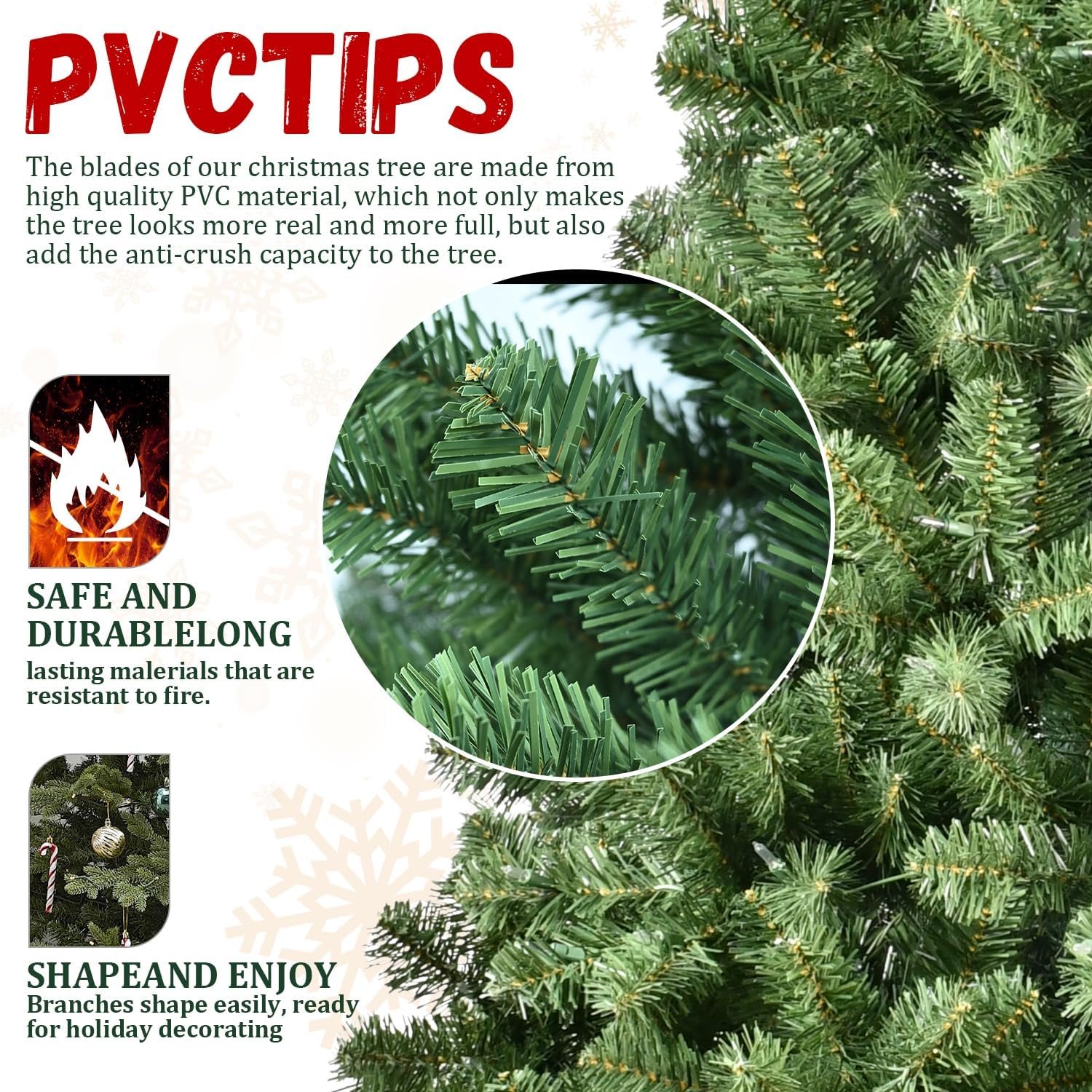 8FT Prelit Christmas Tree, Premium Artificial Christmas Tree with 500 Lights and 1460 Branch Tips, Memory Wire Pre Lit Hinged Xmas Tree with Metal Base for Holiday, Party, Home Decoration - Image 4