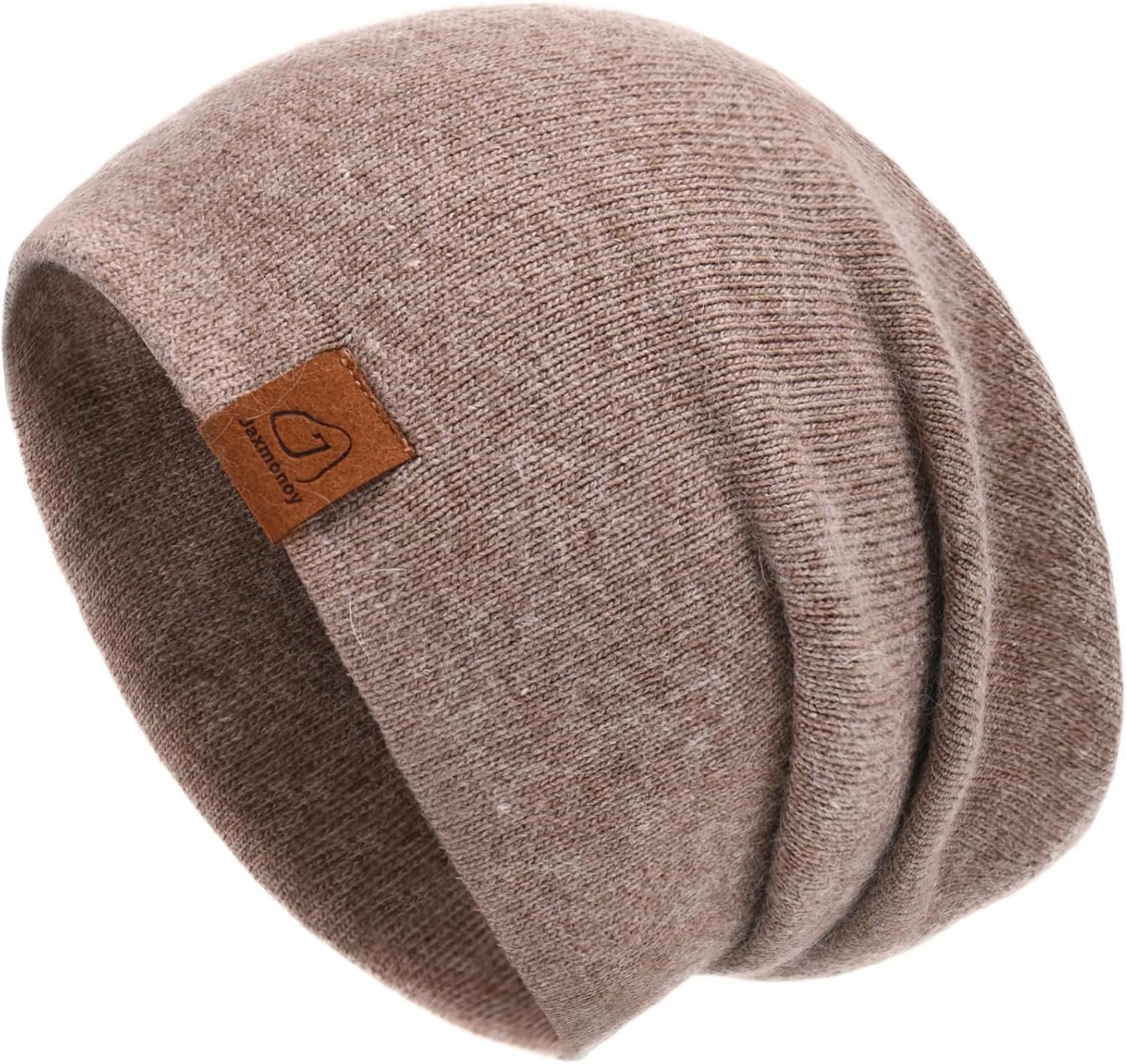 jaxmonoy Wool Cashmere Slouchy Knit Beanies Winter Hats for Women Soft Warm Double Layer Reversible Slouch Skull Beanie Cap - Image 2