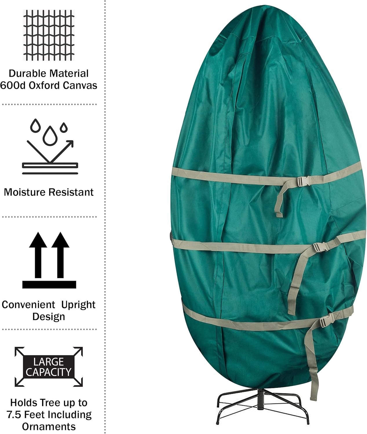 Upright Christmas Tree Storage Bag - Canvas Cover for 7.5-Foot Artificial Trees, Inflatables, and Christmas Decorations by Tiny Tim Totes (Green) - Image 3
