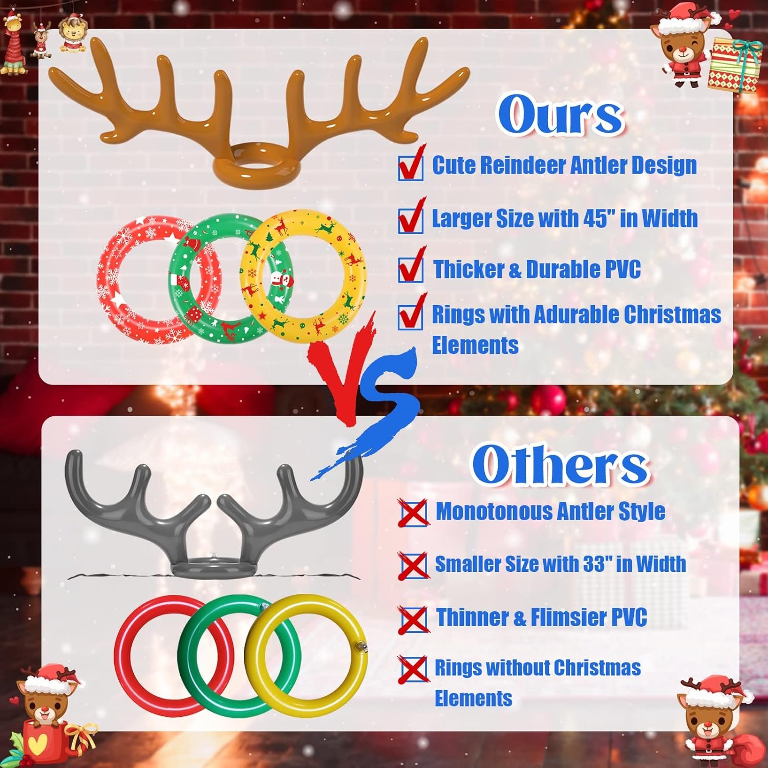 Christmas Games, Inflatable Reindeer Antler Ring Toss Game, Christmas Party Games for Kids Adults, Fun Xmas Gifts Carnival Holiday Party Games for Family - Image 5