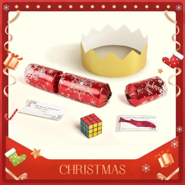 Christmas Crackers, 12 Pack Valentines No Snap Party Favors with Party Hat, Joke & Little Gift Inside for Christmas Thanksgiving Seasonal Holiday Dinner Traditions (Red and Green) - Image 4