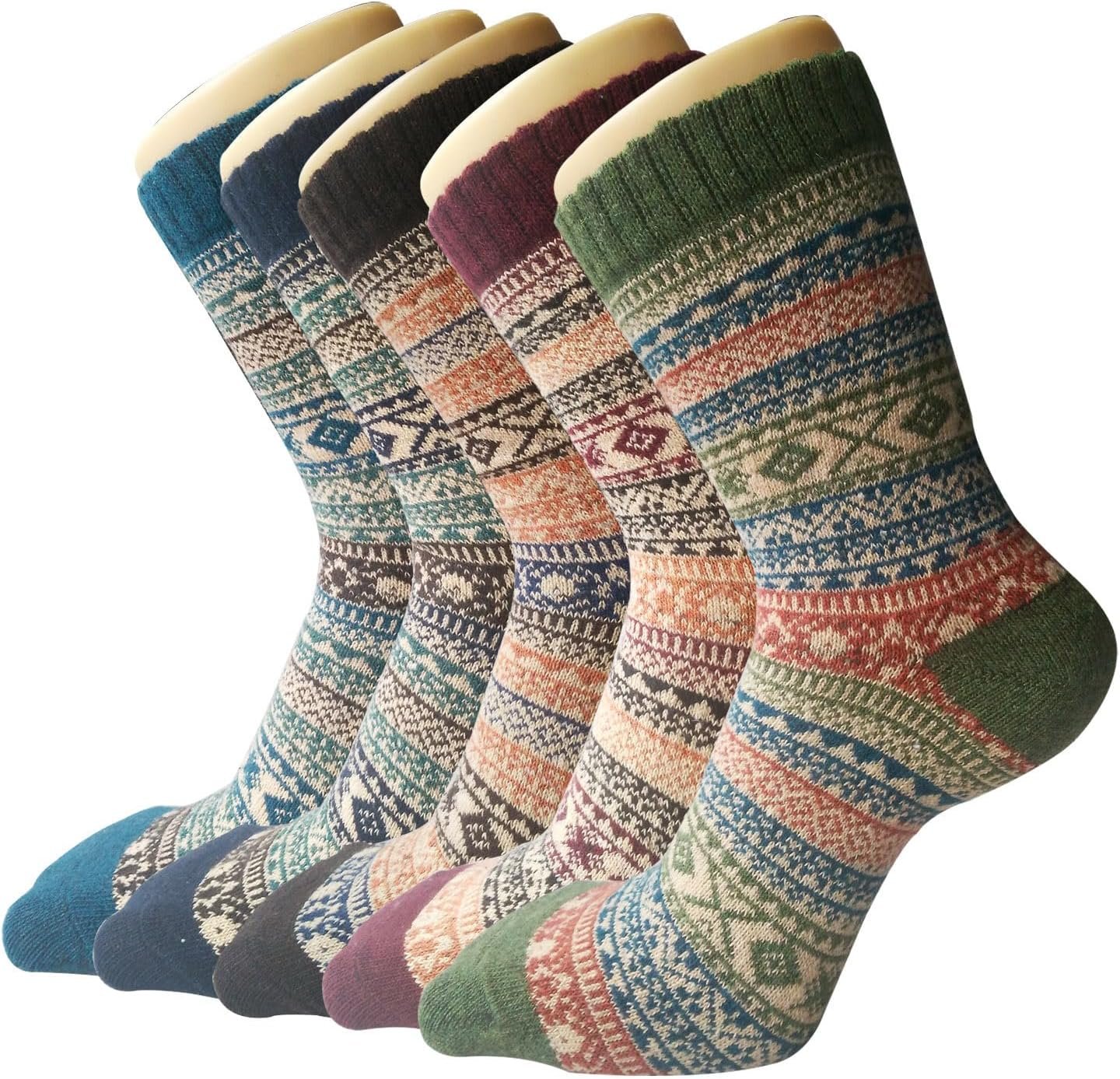 5 Pack Womens Wool Socks Winter Warm Socks Thick Knit Cabin Cozy Crew Soft Socks Hiking Athletic Socks Gifts for Women - Image 2