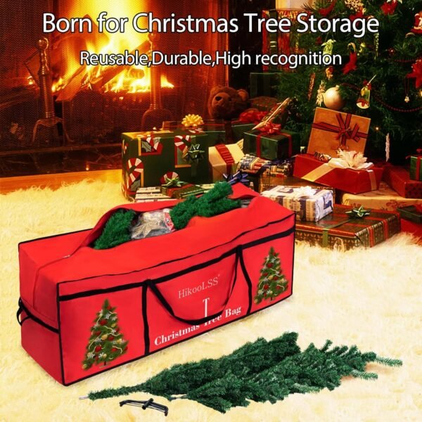 Christmas Tree Bags Storage 7.5 Ft Christmas Tree Storage Bag,Reusable Heavy Duty 600D Oxford Santa Tree Box/Container/Holder for Big Artificial Xmas Tree/Holiday Trees Red(60X18X25in) - Image 3
