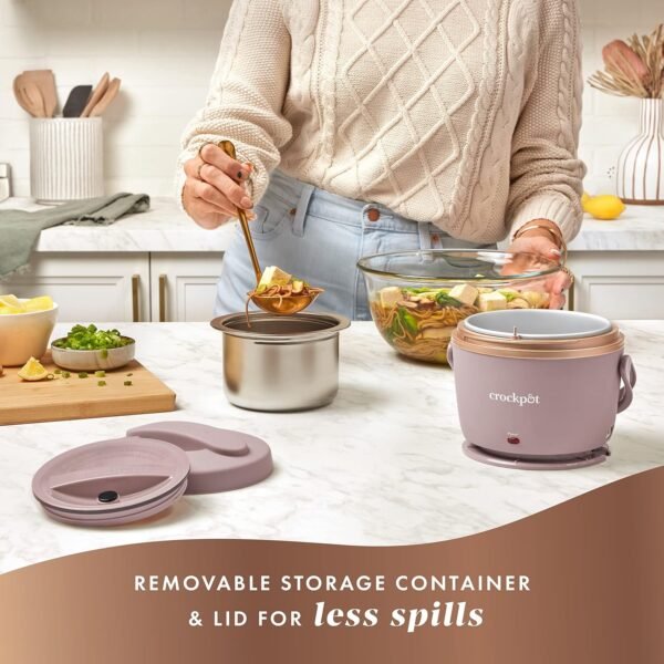 Crock-Pot 20-Ounce Electric Lunch Box, Portable Food Warmer, Blush Pink | Perfect for Travel, Car, On-the-Go | Spill-Free, Dishwasher-Safe - Image 5